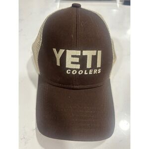 YETI Coolers Brown Tan Mesh Trucker Hat Cap Adjustable‎ Snapback